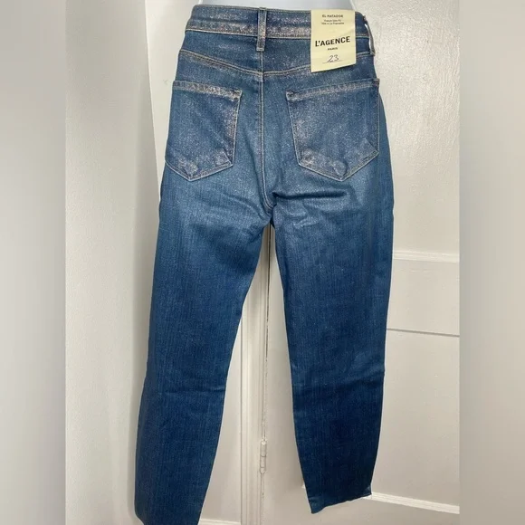 L'AGENCE El Matador french slim metallic crop skinny jeans Fremont gold size 23